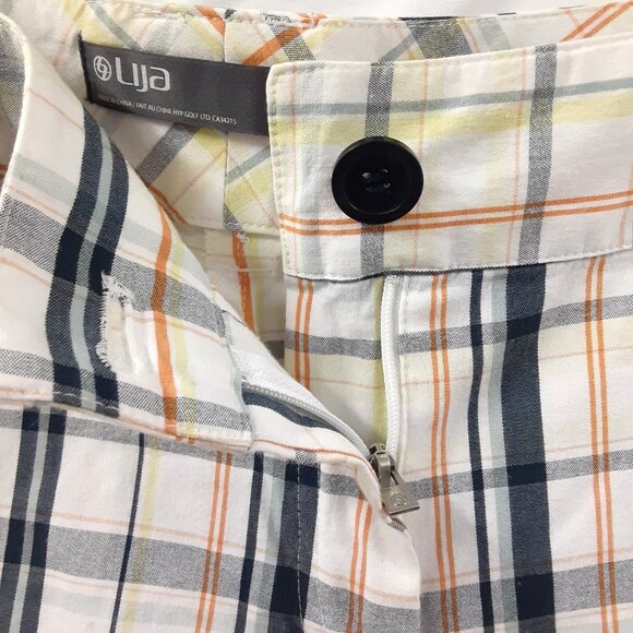 Lija Plaid Golf Shorts Cream Blue Orange Size 6 Bermuda Outdoor Preppy Easy Care - Picture 2 of 10